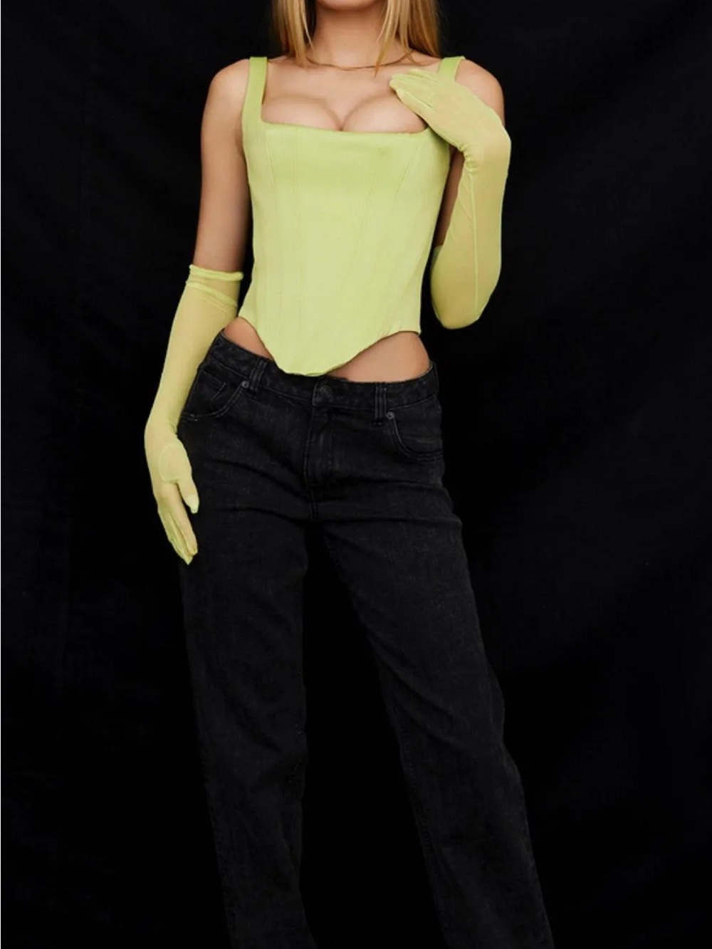 House of CB RAFA
Satin Longline Corset, Size M,Lime Green Corset Top (No Gloves)